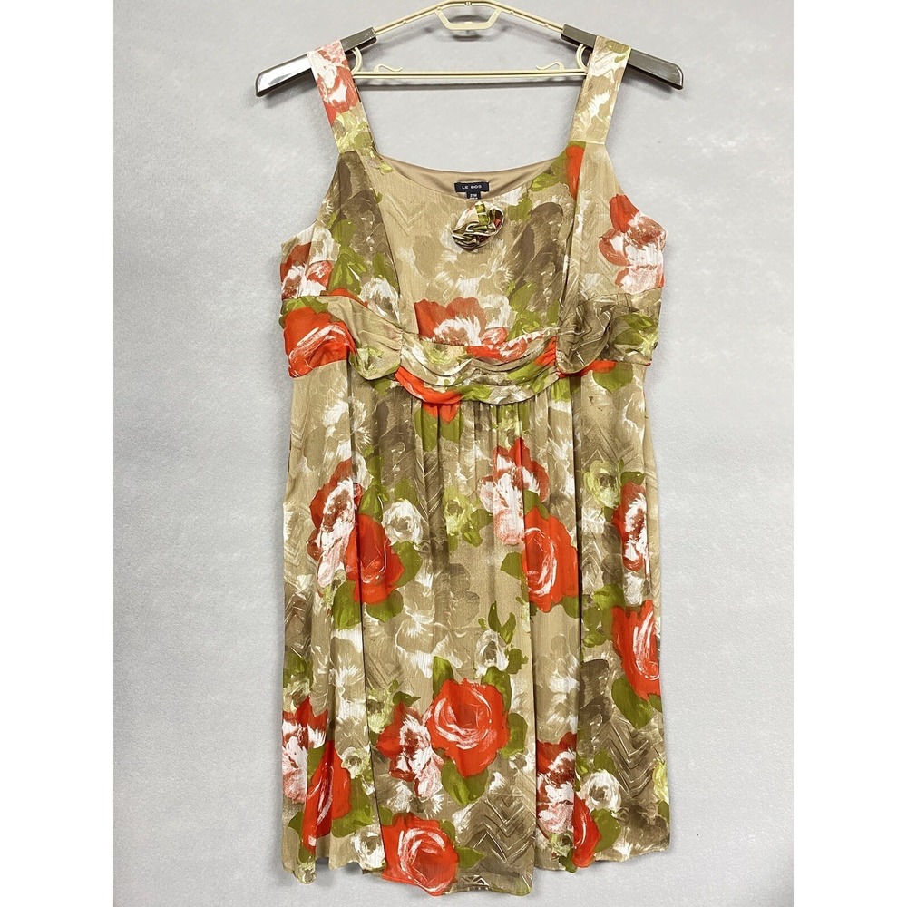 Le Bos Women 22W Dress Green Floral Flowy Sleeveless Resort Midi A-Line Zip